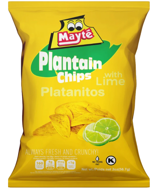 Mayté Plantain Chips with Lime – Tangy, Crunchy Snack | Non-GMO, Gluten-Free, No Trans Fat | 3 oz Bag
