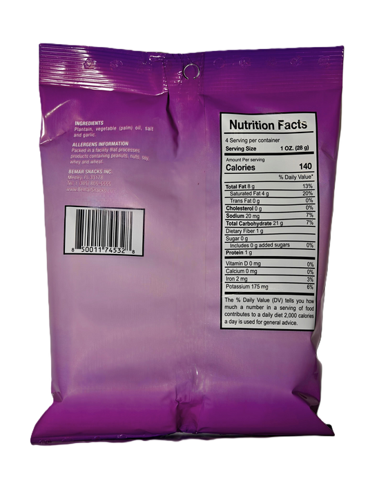 Bemar Tostones Garlic – Fried Plantain Chips with Garlic Flavor – 3 oz