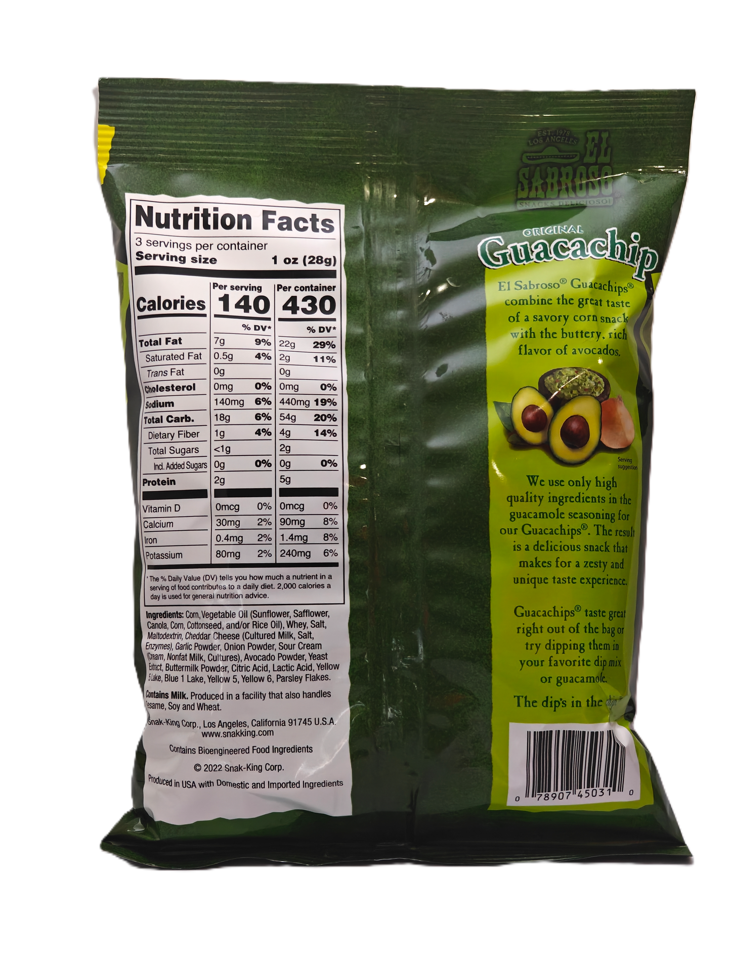El Sabroso Guacachip – 3 oz | Guacamole Flavored Tortilla Chips