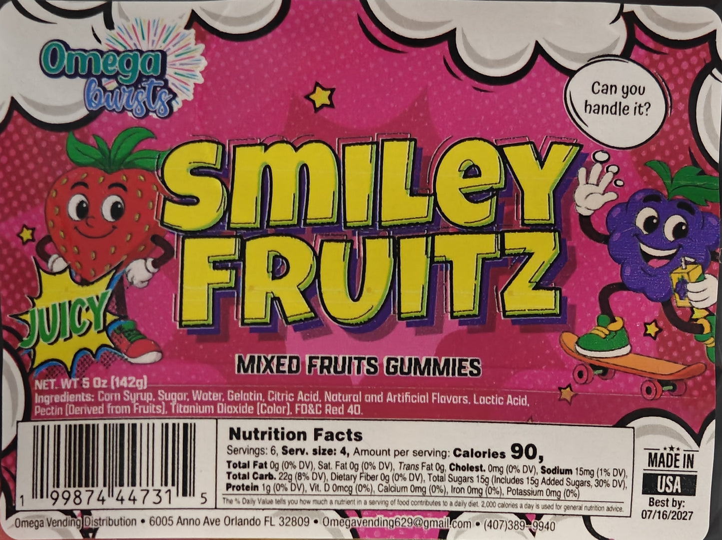Omega Bursts Smiley Fruitz – Mixed Fruit Gummies (5 oz) | Sweet & Juicy Candy Blend