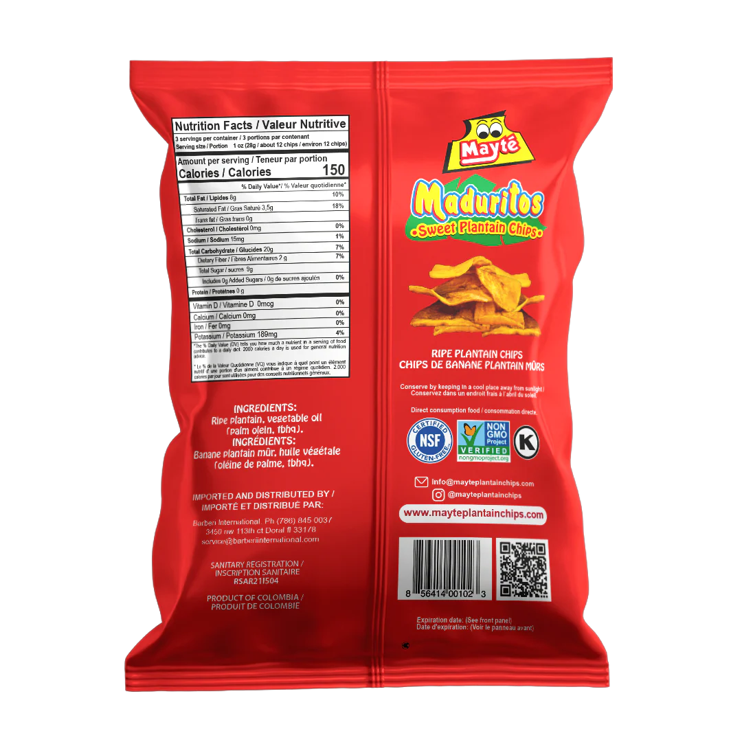Mayté Maduritos Sweet Plantain Chips – Naturally Sweet Ripe Plantains Snack | Non-GMO, Gluten-Free, Crunchy Chips, 3 oz Bag