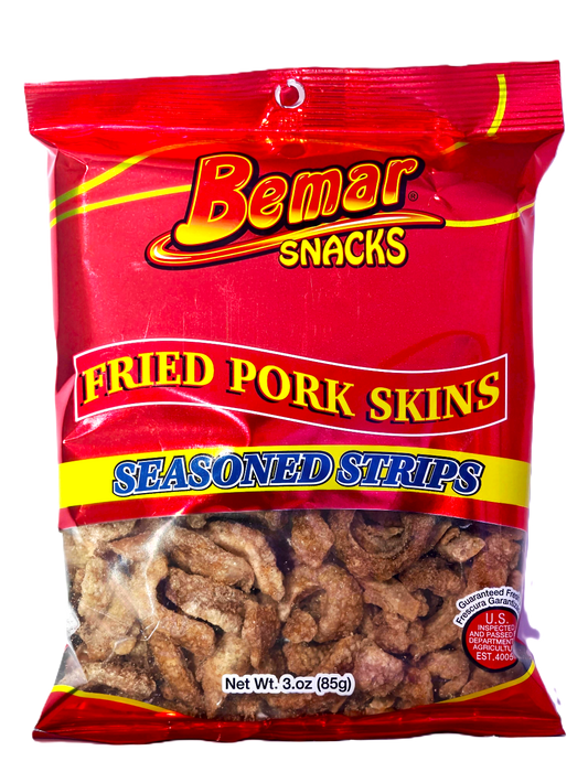 Bag of Bemar Snacks Fried Pork Skins on a white background