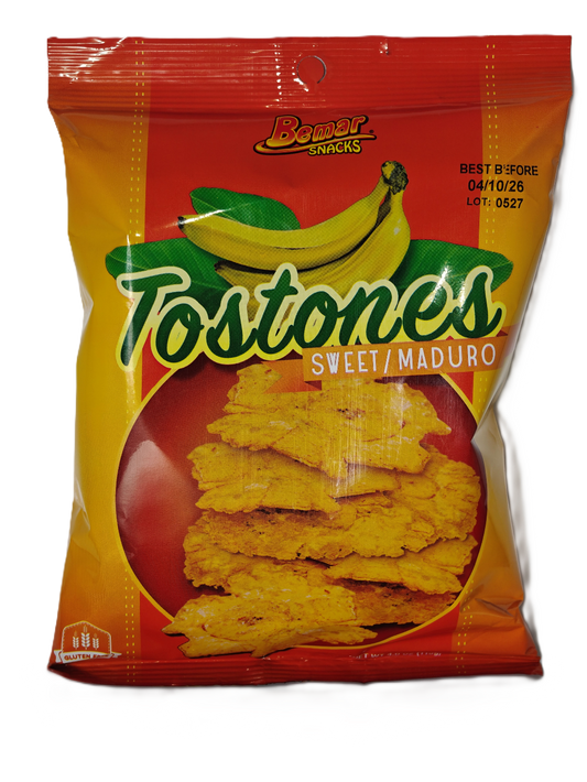 Bag of Tostones sweet maduro snacks with banana illustration on a white background
