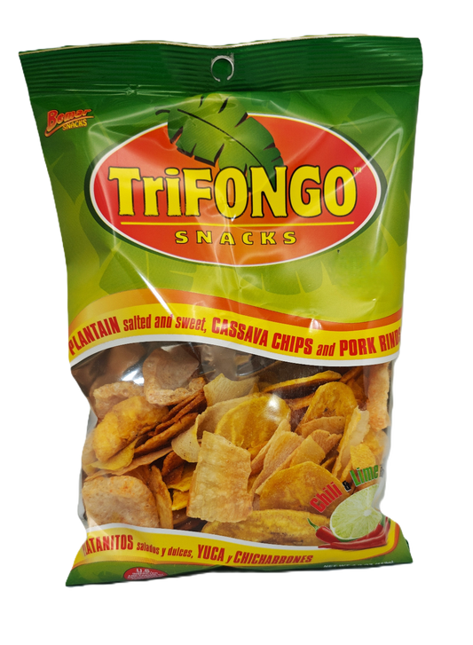 Trifongo snacks packaging with chips on a white background