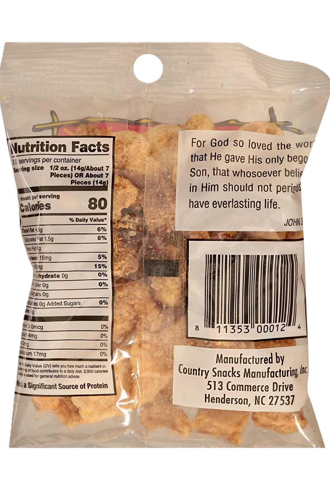 Carolina Country Snacks – Chicharrones de cerdo ligeramente sazonados (50 g)