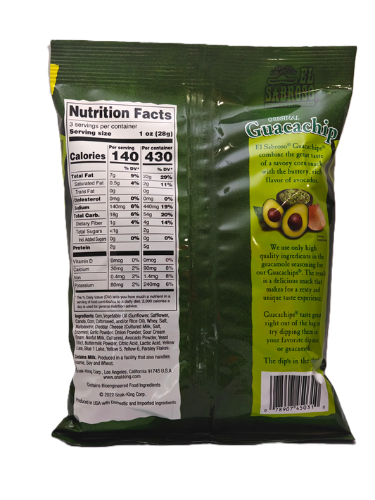 El Sabroso Guacachip – 3 oz | Guacamole Flavored Tortilla Chips