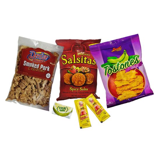 Fiesta Snacks Variety Sampler - Bundle including Denise Pork Cracklins, Salsitas, and Garlic Tostones