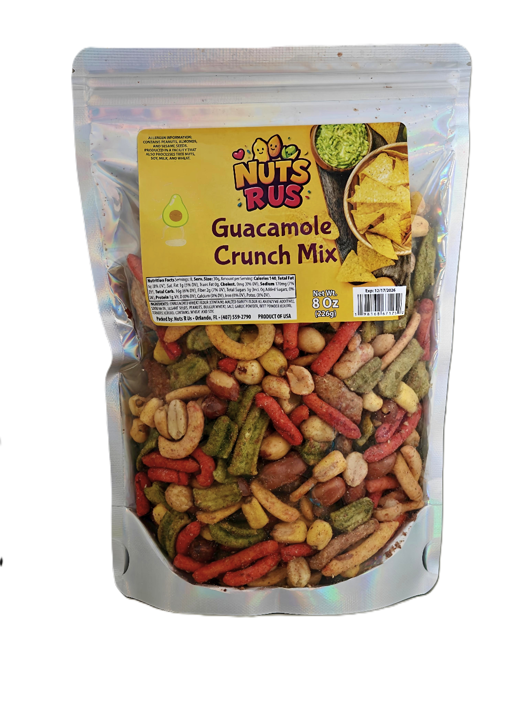 Nuts R Us Guacamole Crunch Mix 8oz - Savory Avocado and Chili Snack Blend