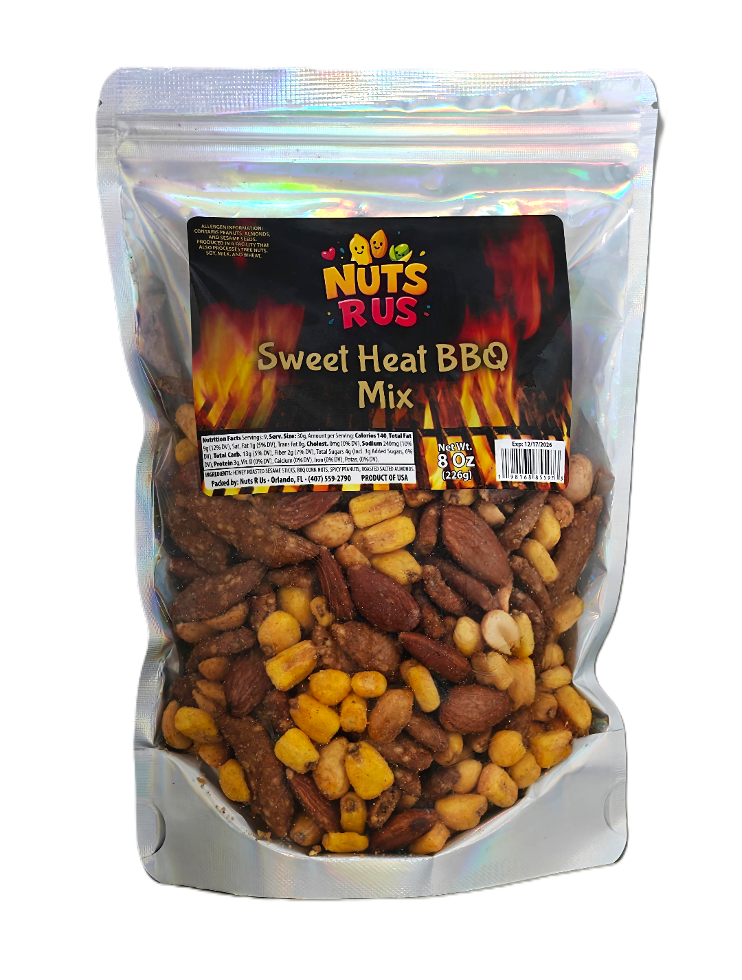 Nuts R Us Sweet Heat BBQ Mix 8oz - Spicy Corn and Roasted Nut Snack Blend