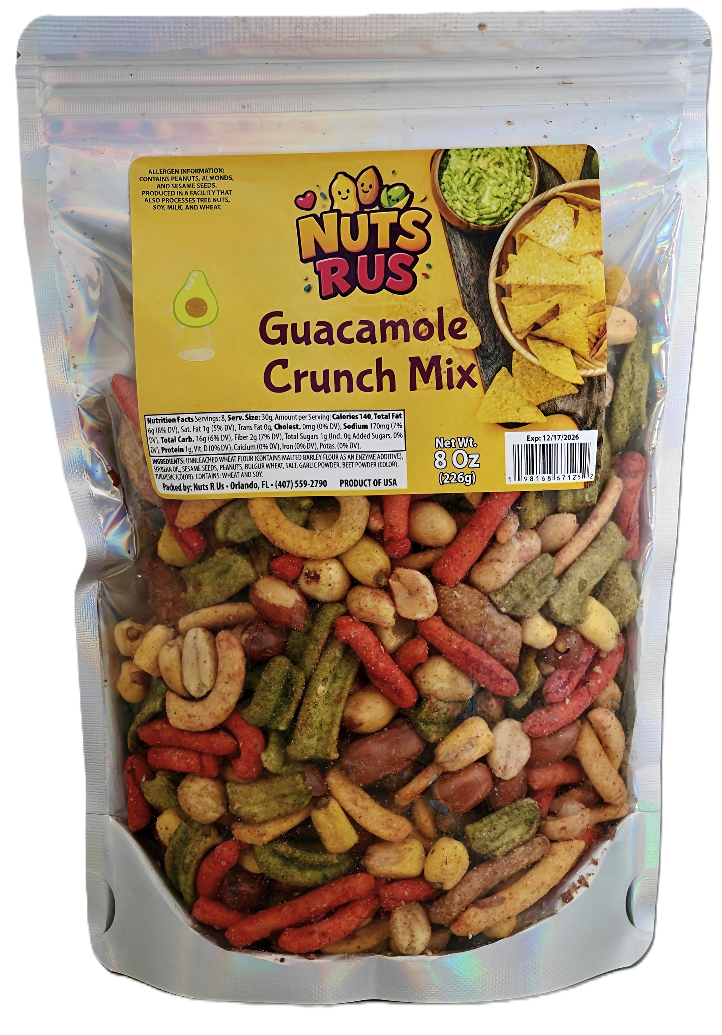 Nuts R Us Guacamole Crunch Mix – Savory Spicy Snack Blend – 8 oz Bag