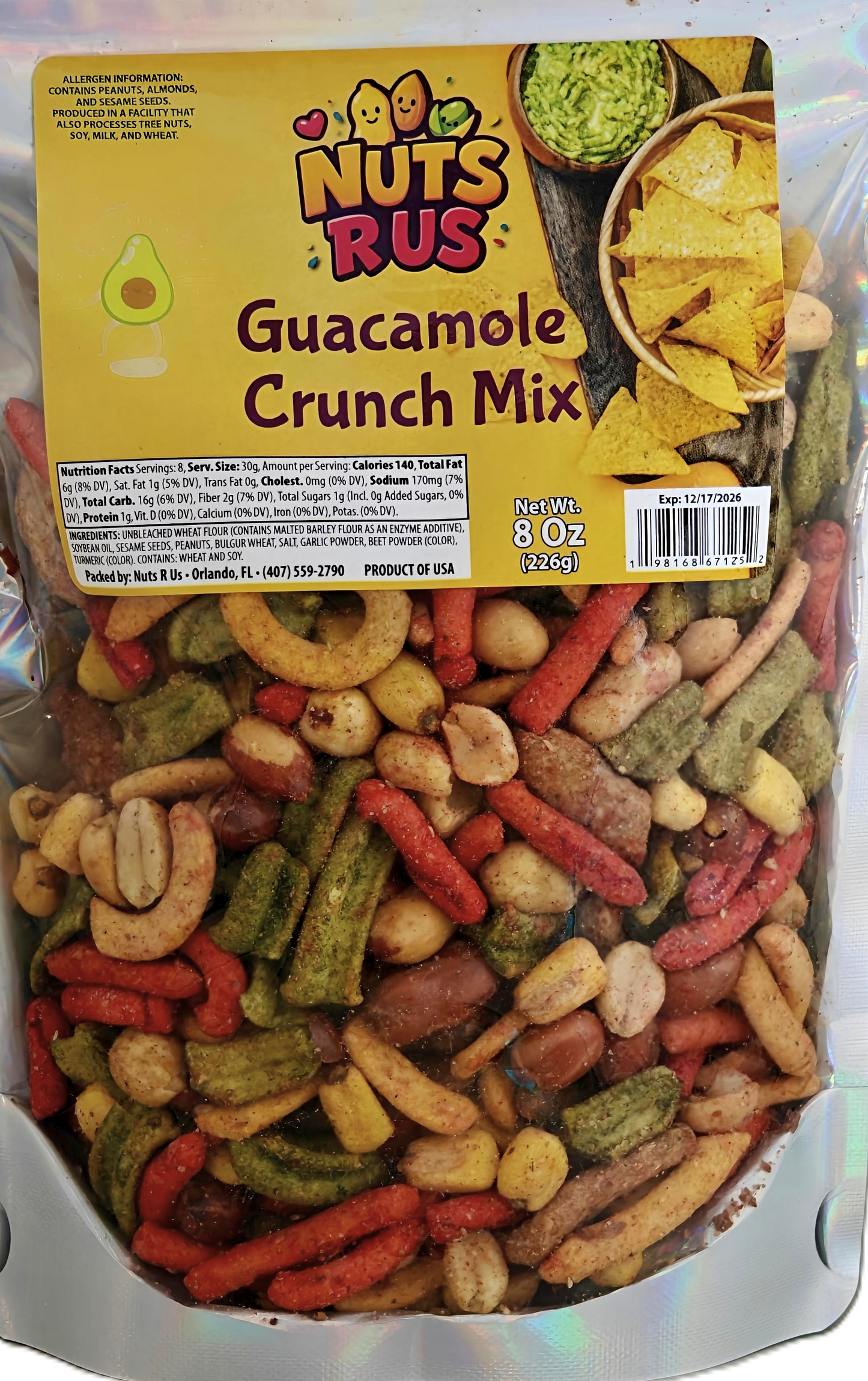 Nuts R Us Guacamole Crunch Mix – Savory Spicy Snack Blend – 8 oz Bag