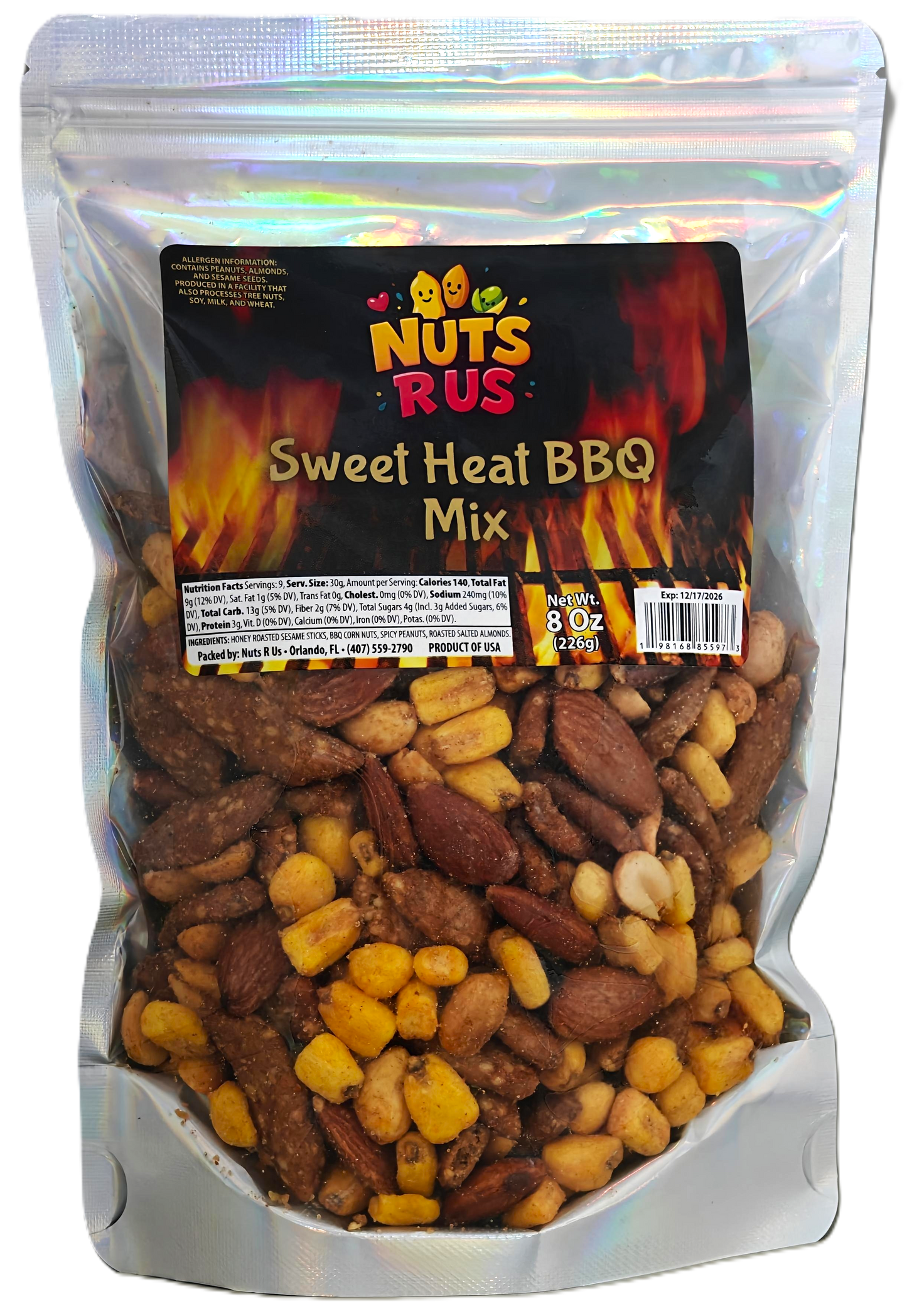 Nuts R Us Sweet Heat BBQ Mix – Spicy & Smoky Nut Snack – 8 oz Bag