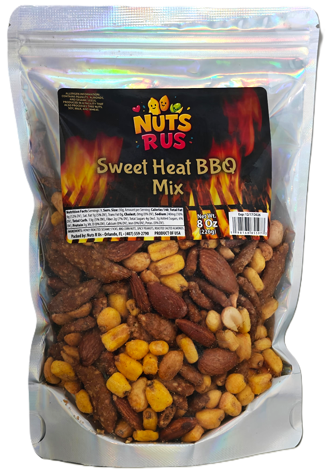 Nuts R Us Sweet Heat BBQ Mix 8oz - Spicy Corn and Roasted Nut Snack Blend