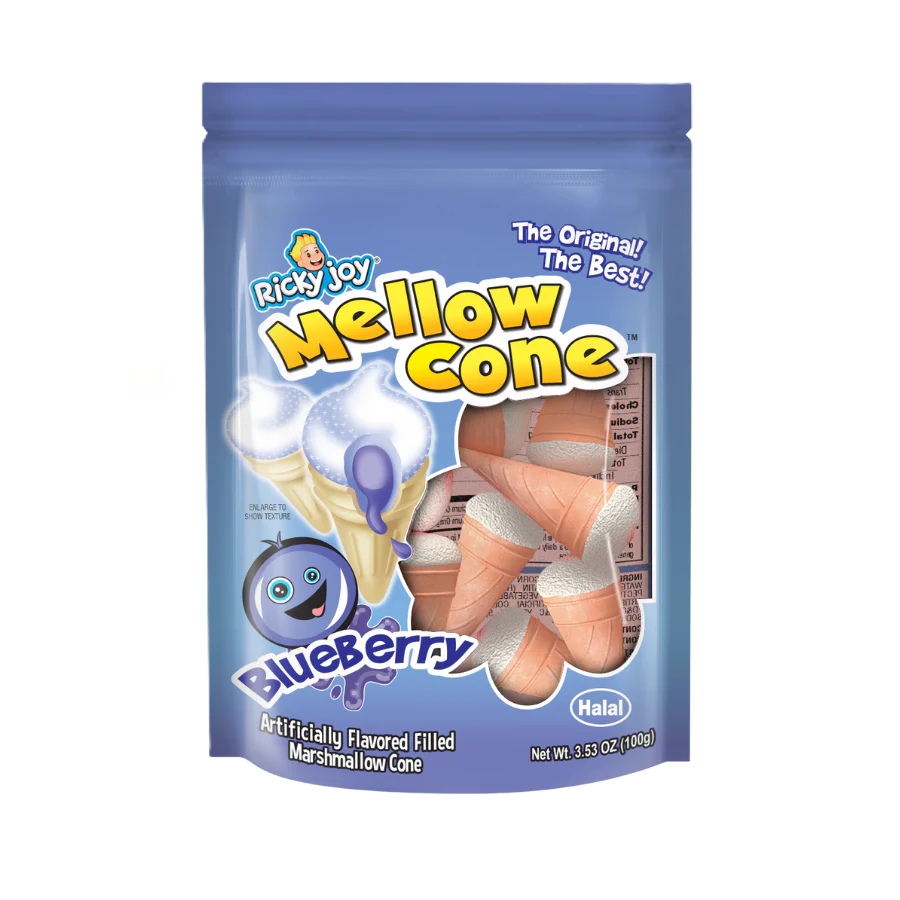 Ricky Joy Mellow Cone – Blueberry Marshmallow Cones – 3.53 oz Bag